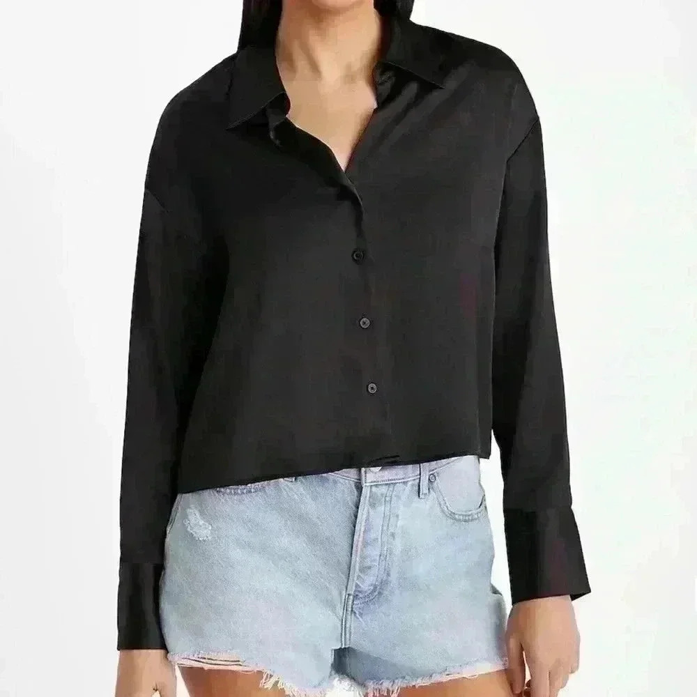 Express Satin Cropped Boyfriend Portofino Shirt
